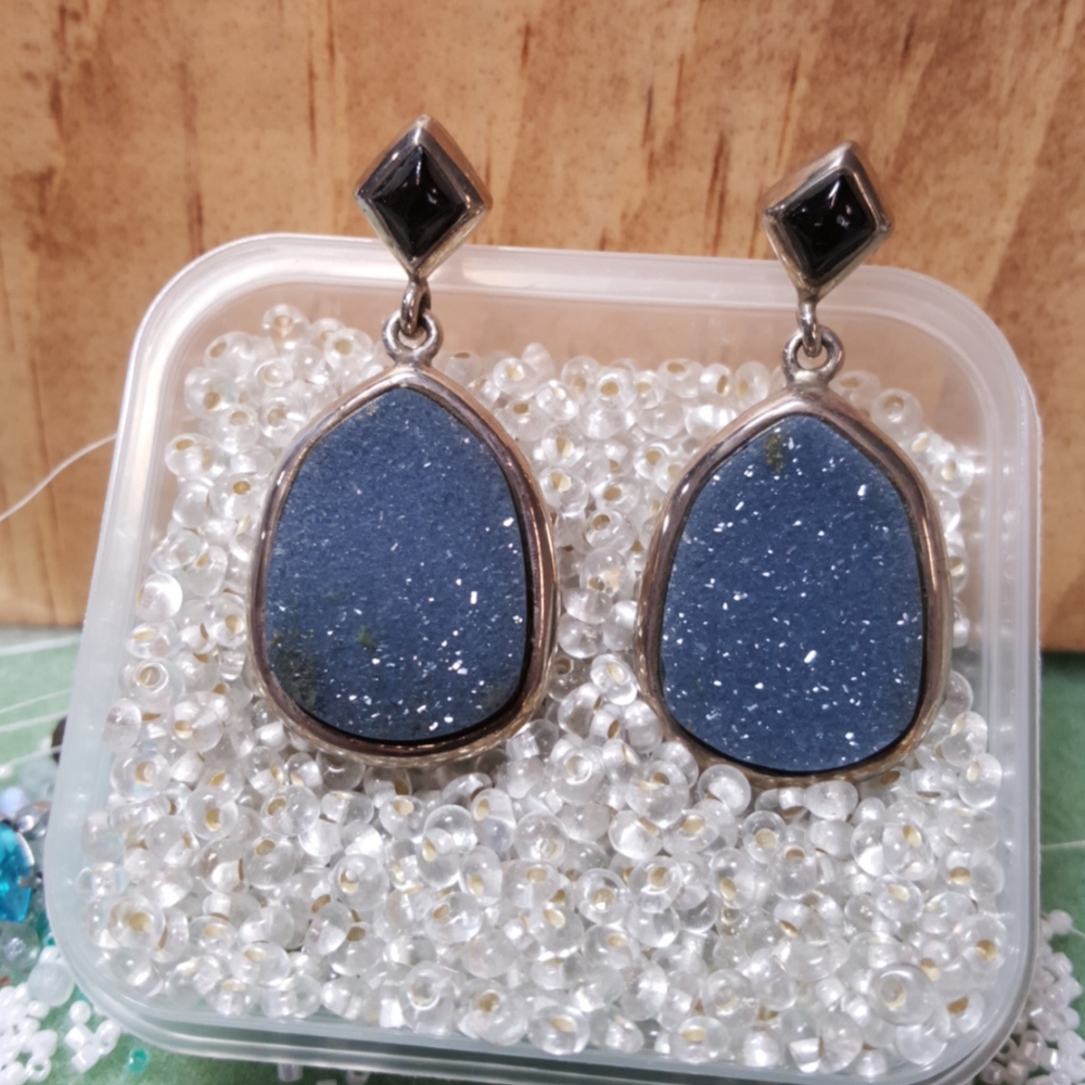 Gray Druzy Earrings in Sterling Silver